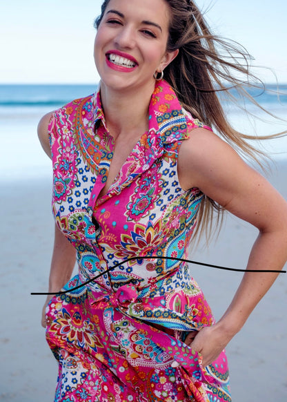 Candice Dress, Pink bold paisley