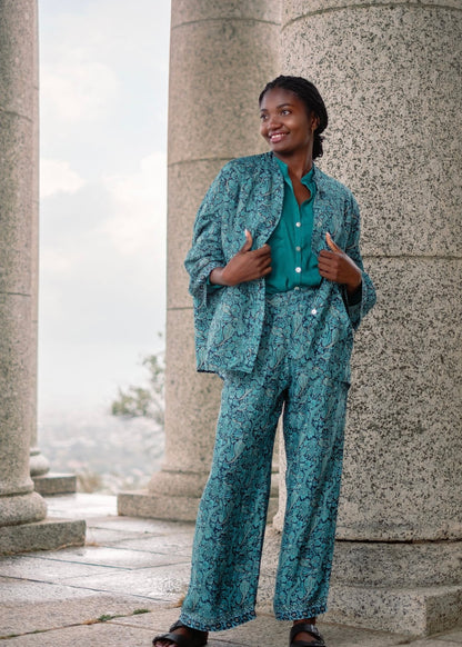 Mykonos Pants Suit, Turquoise paisley