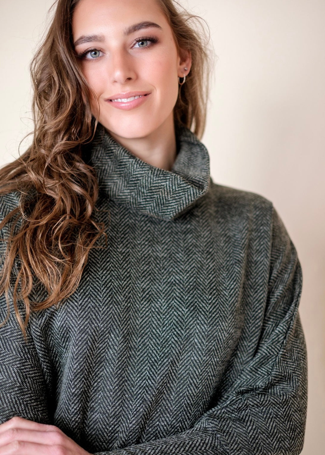 Cosy Cowl Top Olive and Grey with Black