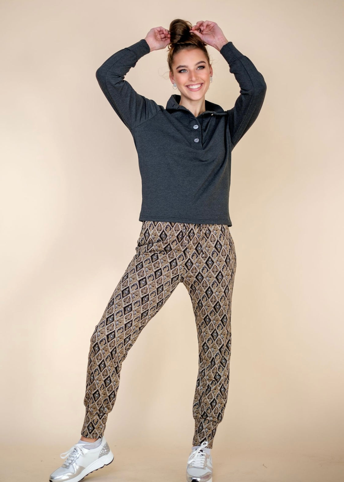 Taupe and Grey Terry Cuffed Pants