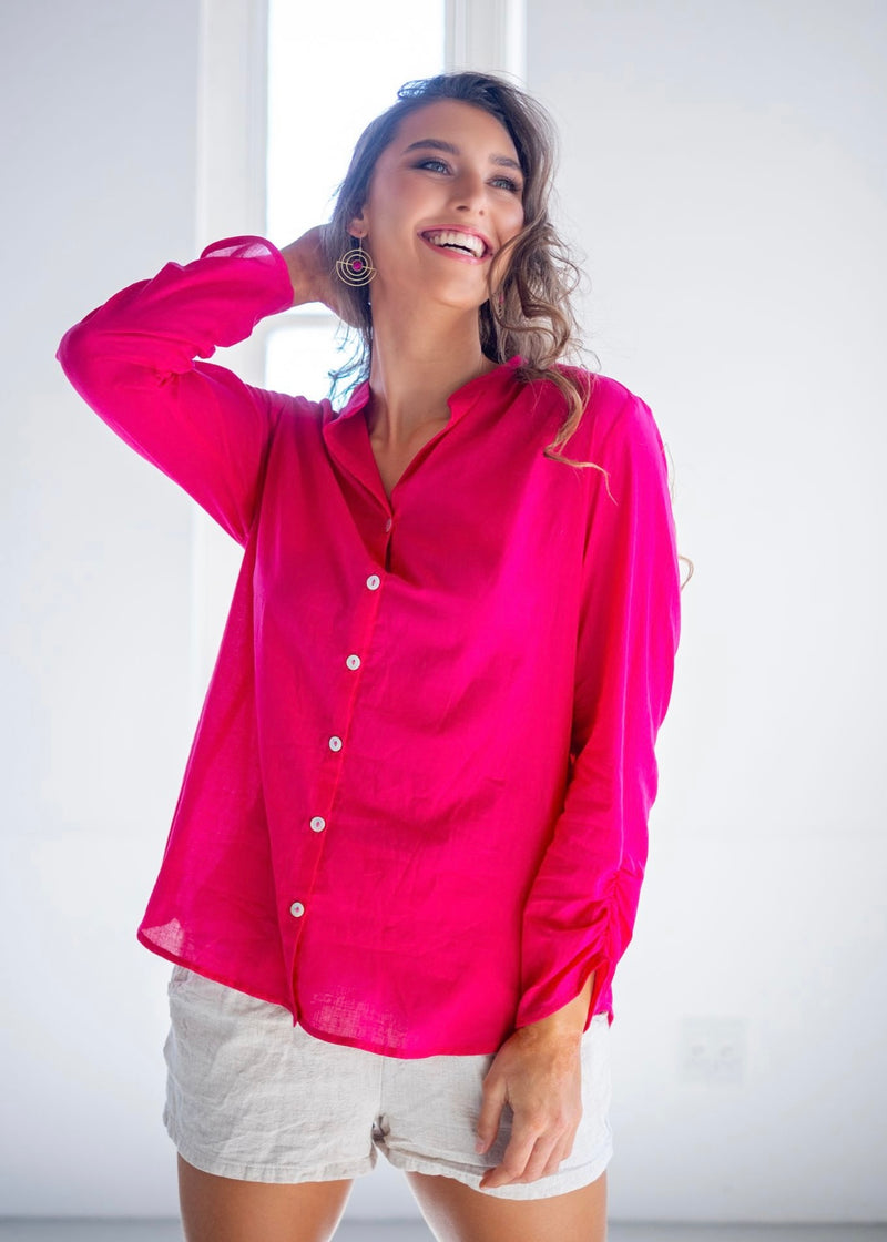 Mandarin Button down blouse, Pink