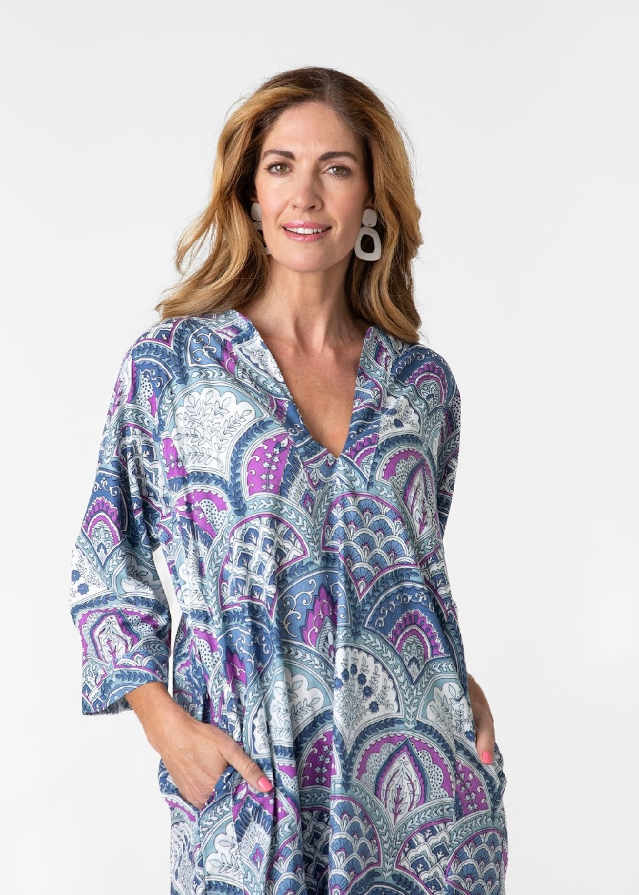 Tunic dress in Purple & blue bold