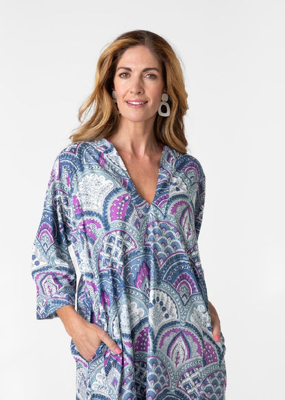Tunic dress in Purple & blue bold
