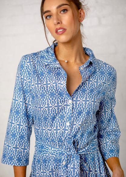 J-Lo dress, Blue and White Motif