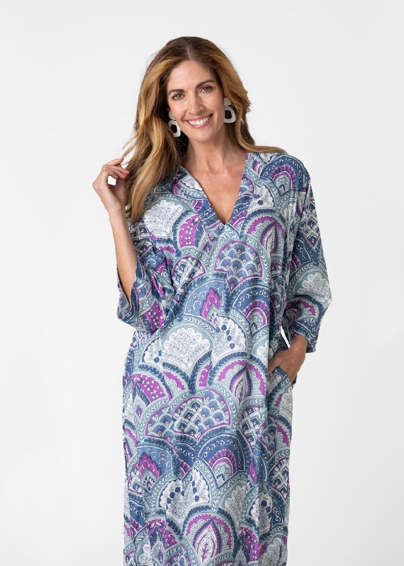 Tunic dress in Purple & blue bold