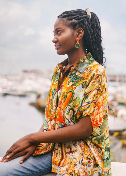 Athina blouse in Emerald & gold