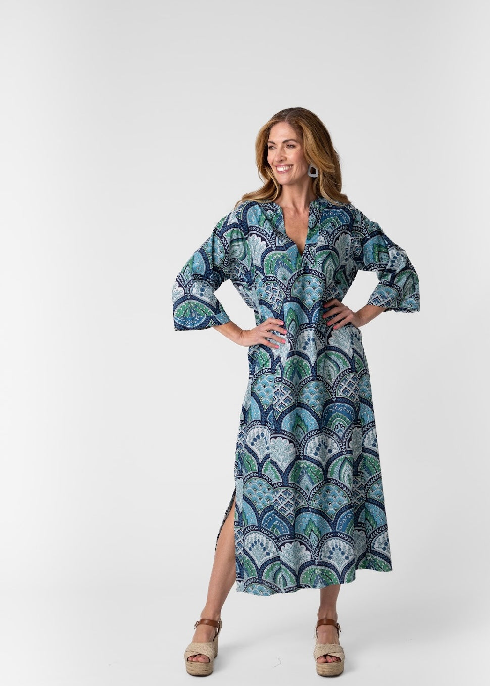 Tunic dress in Blue & green floral shell
