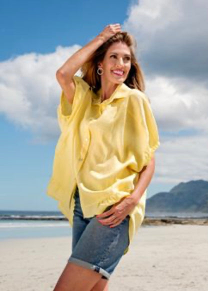 Athina blouse, Yellow 100%  Linen