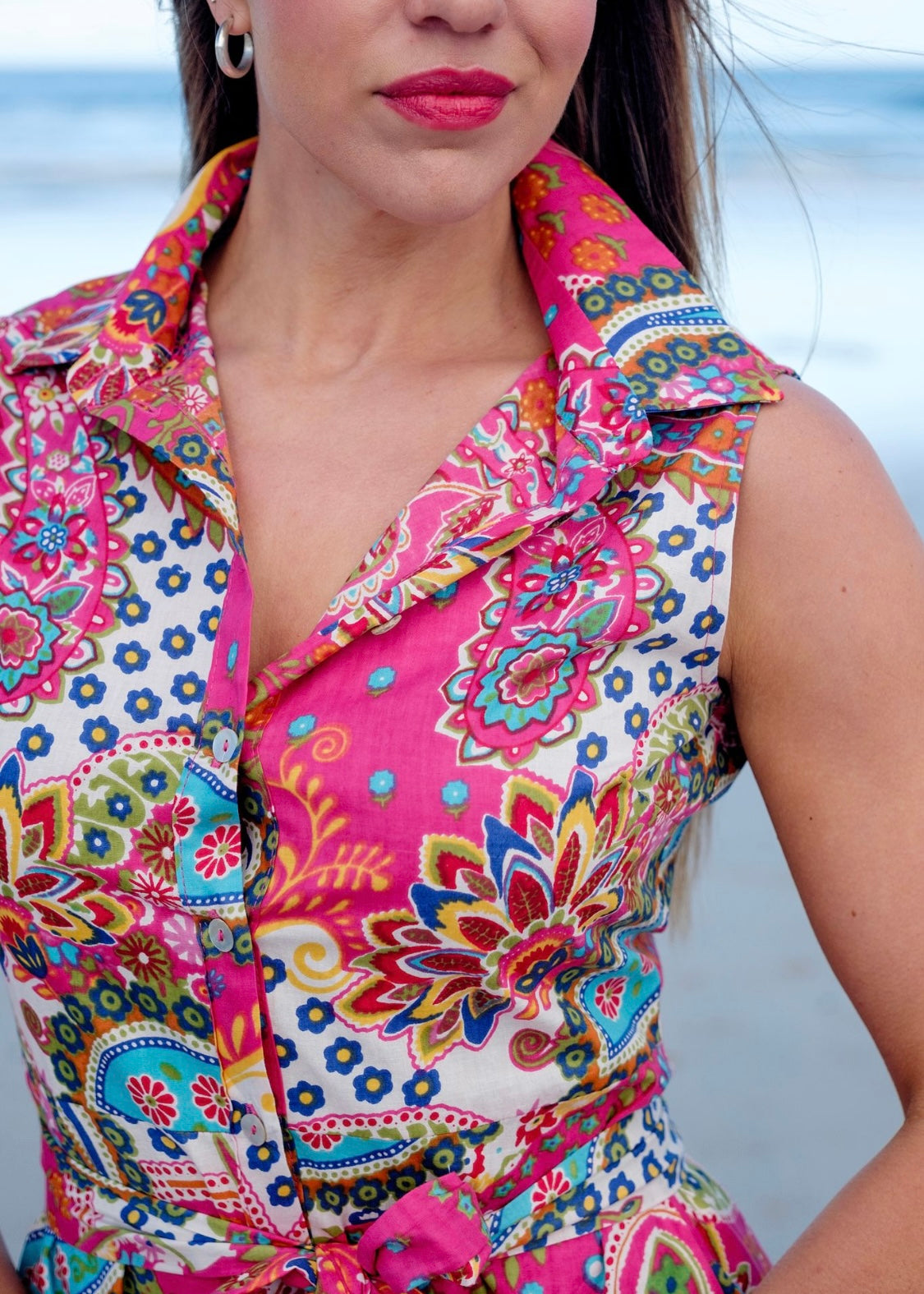 Candice Dress, Pink bold paisley