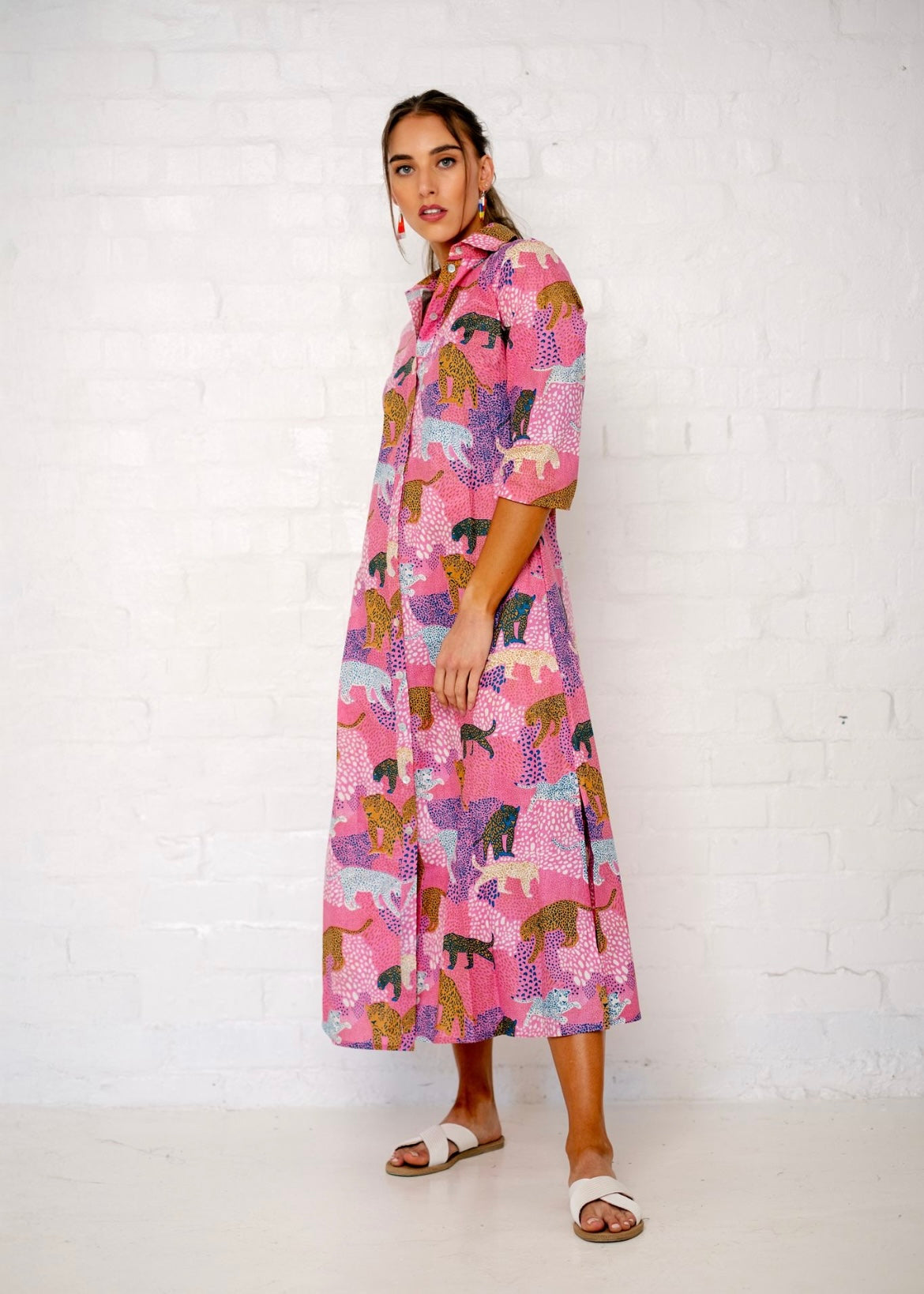 Betty Button dress, Pink Leopard