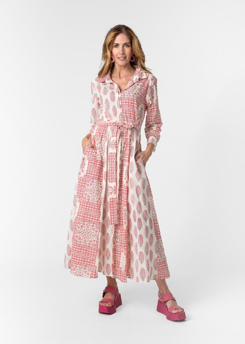 Brooklyn Panel Dress,  Pink &  cream floral with contrast