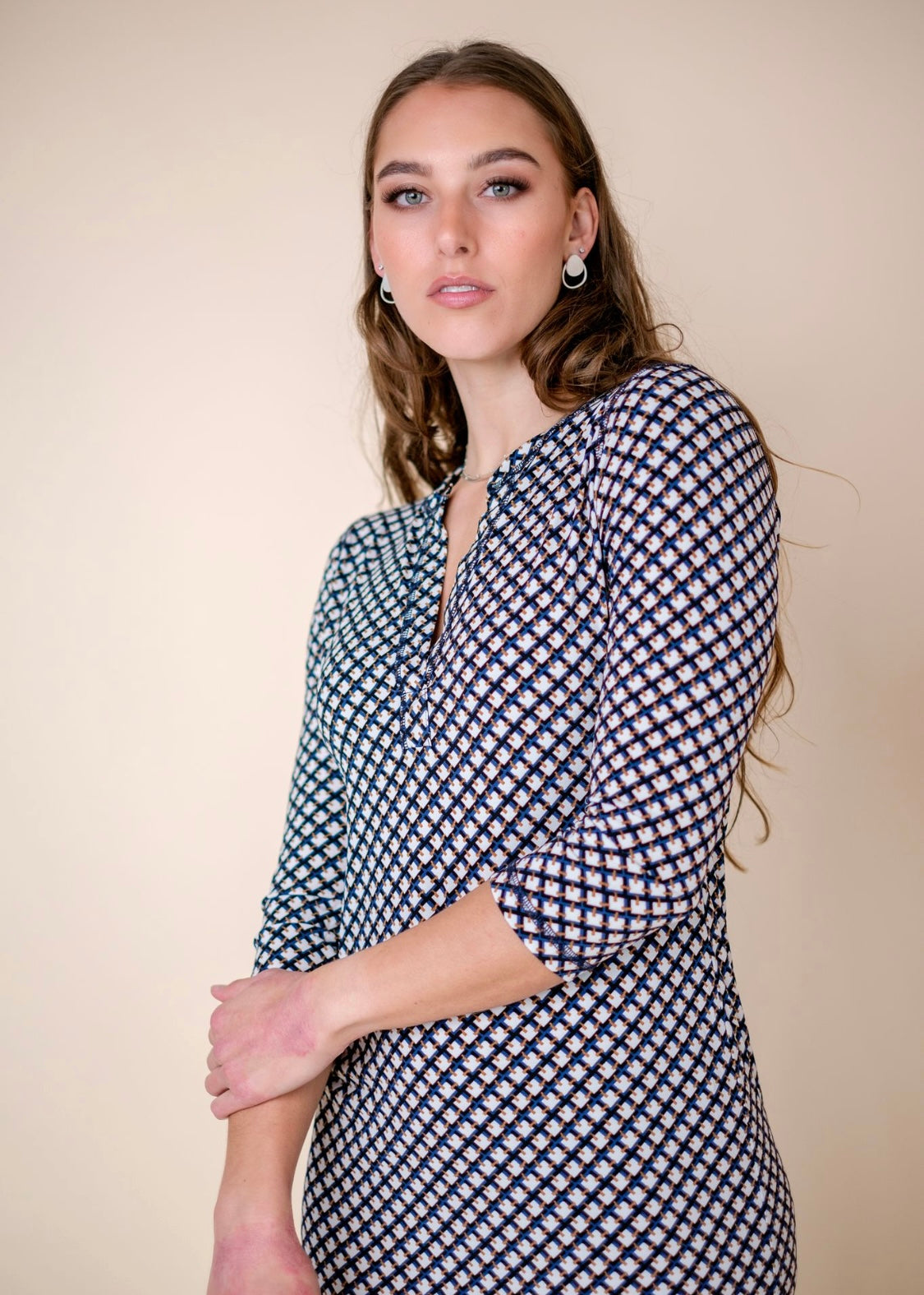 Icon dress, Navy & white small diamonds