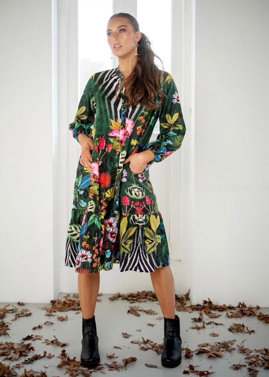 Sophie dress in Emerald green animal floral