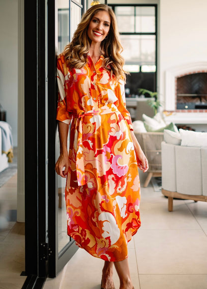 Fergie Cuffed Sleeve Dress in Sunset Paisley