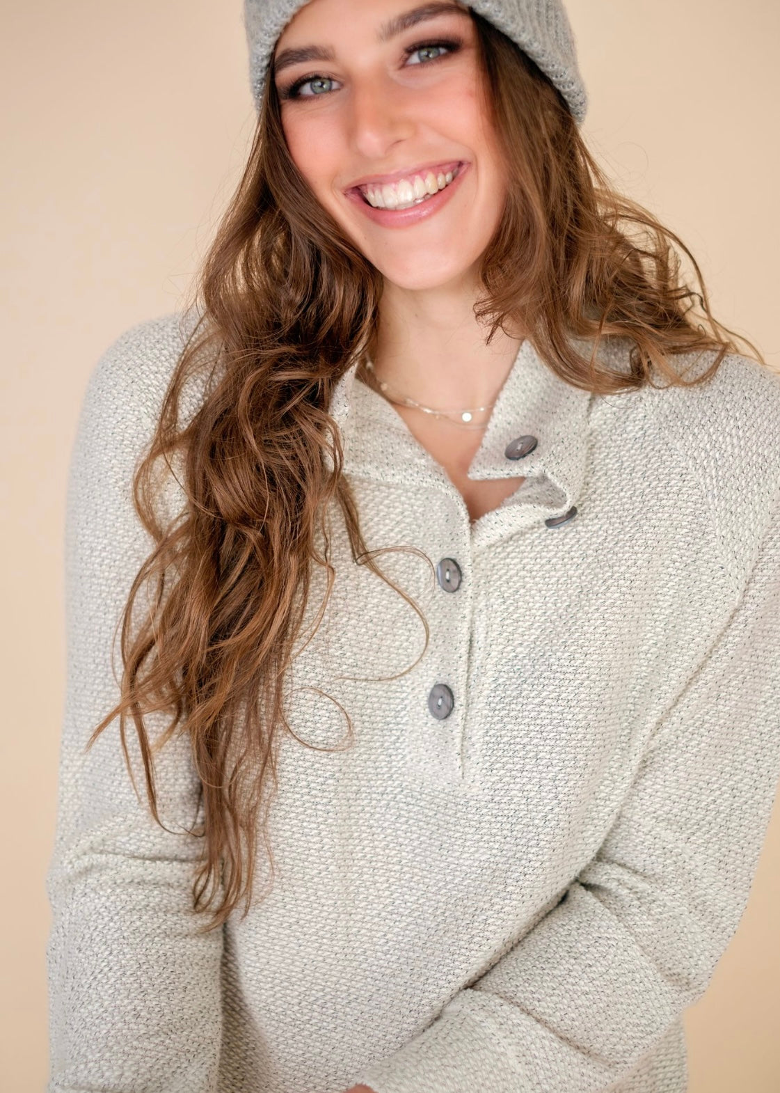 Bonnie Button Sweater, Oatmeal