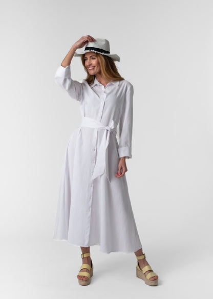 J-LO Dress, White rayon linen