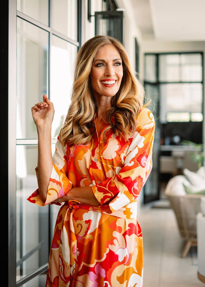 Fergie Cuffed Sleeve Dress in Sunset Paisley