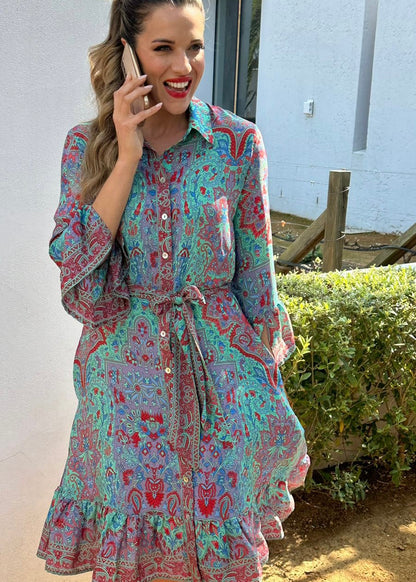 Jewel Dress, Turquoise & red