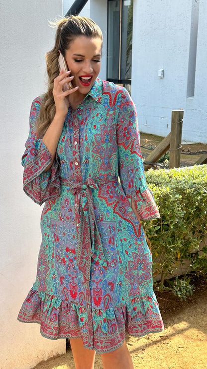 Jewel Dress, Turquoise & red