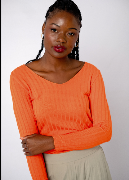 Mila Ribbed Knit Top in Orange