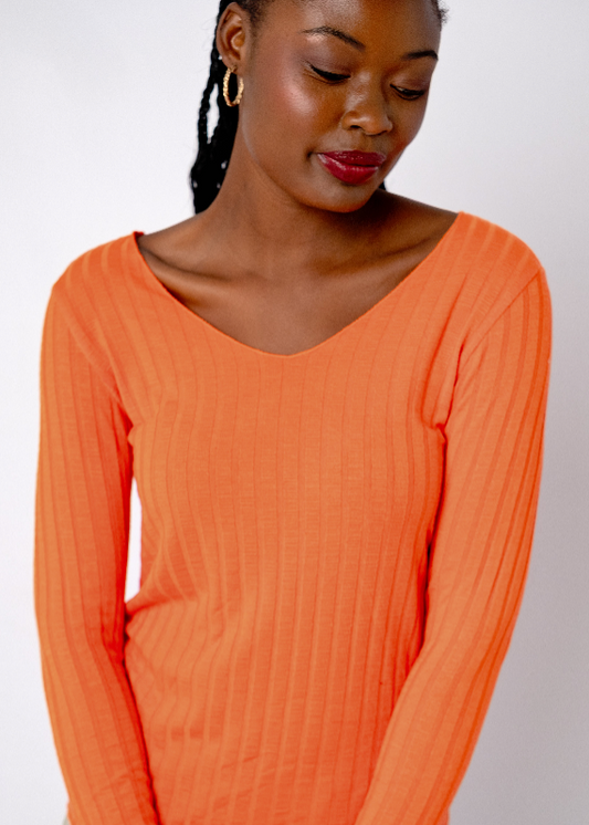 The Mila Ribbed Knit Top in Orange