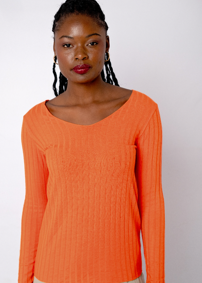 Mila Ribbed Knit Top in Orange