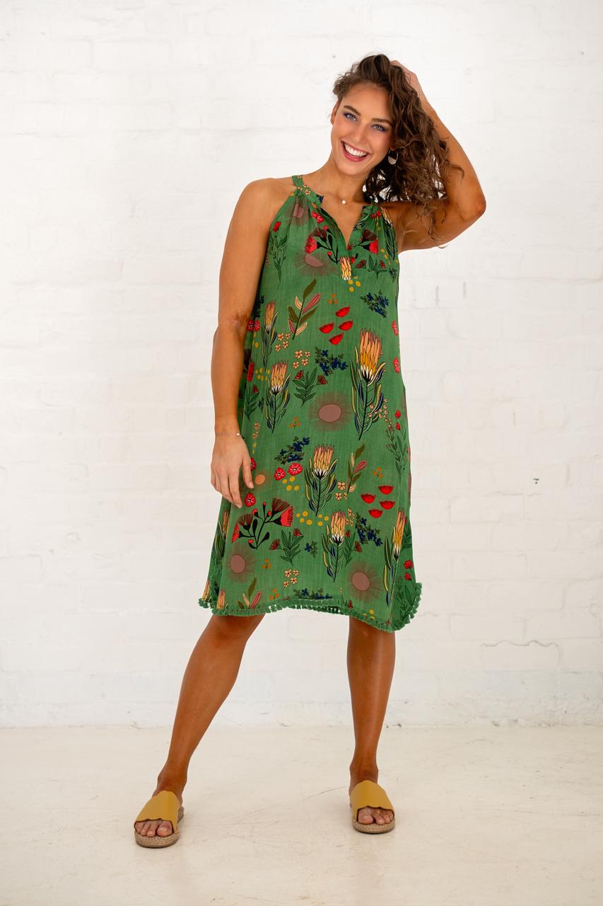 Niari Dress in Green Protea