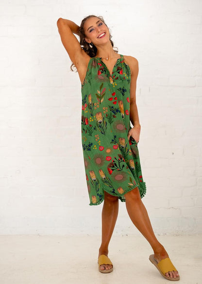 Niari Dress in Green Protea