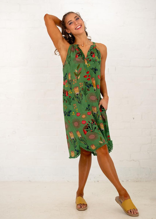 Niari Dress in Green Protea