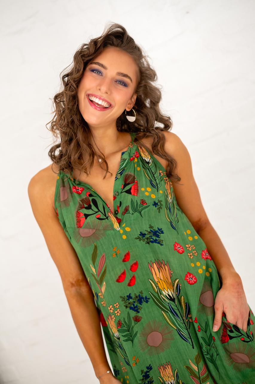 Niari Dress in Green Protea