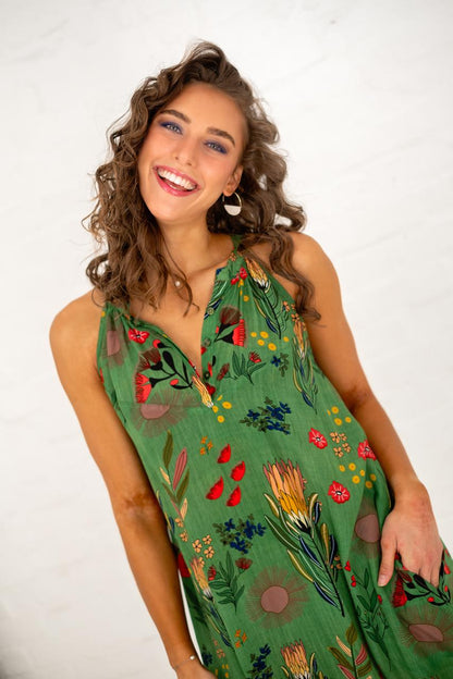 Niari Dress in Green Protea