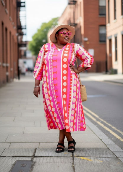 Gloria Dress with Tucked Sleeve Detail in Pretty as a Polkadot