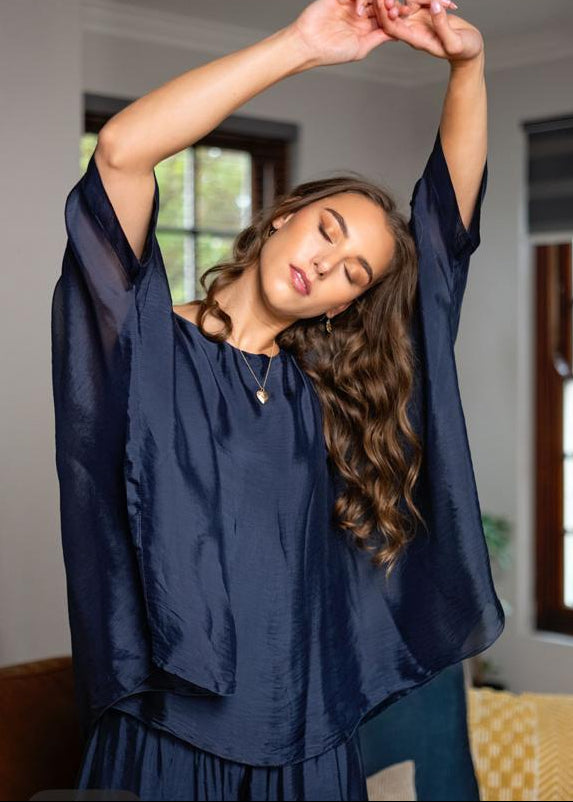 Sophia 100% Silk Flow Top in Midnight Ink