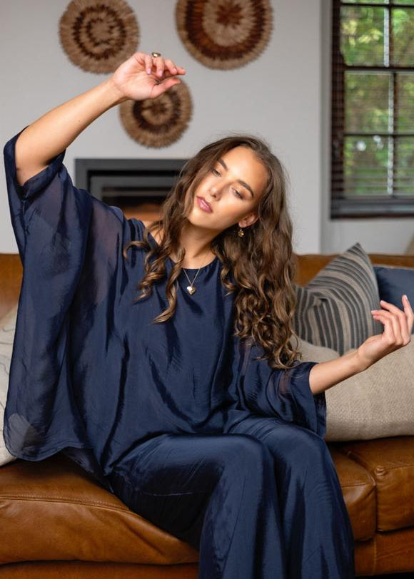 Sophia 100% Silk Flow Top in Midnight Ink