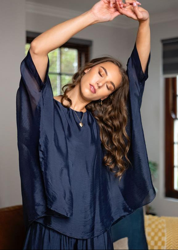 Sophia 100% Silk Flow Top in Midnight Ink