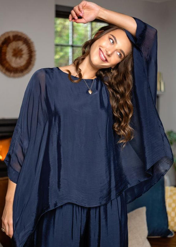 Sophia 100% Silk Flow Top in Midnight Ink