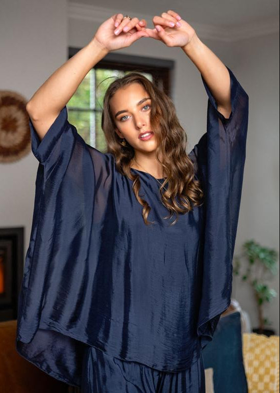Sophia 100% Silk Flow Top in Midnight Ink