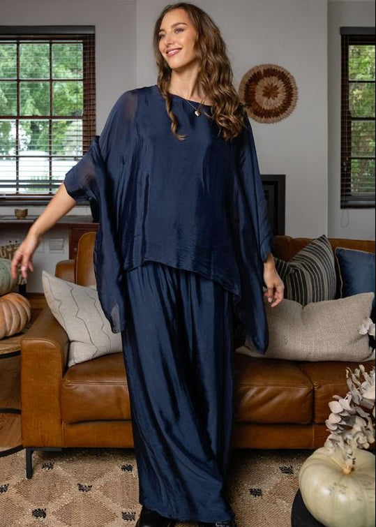Sophia 100% Silk Flow Top in Midnight Ink