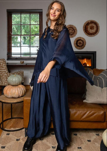 Sophia 100% Silk Flow Top in Midnight Ink