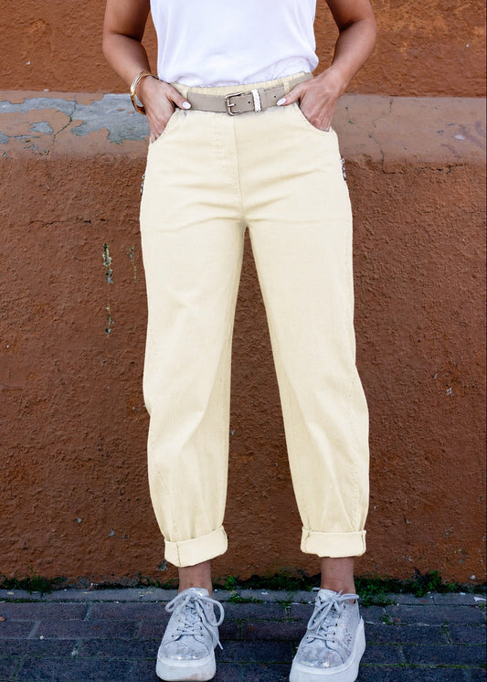 Milano Zip-Detail Slouch Pants in Butter Yellow