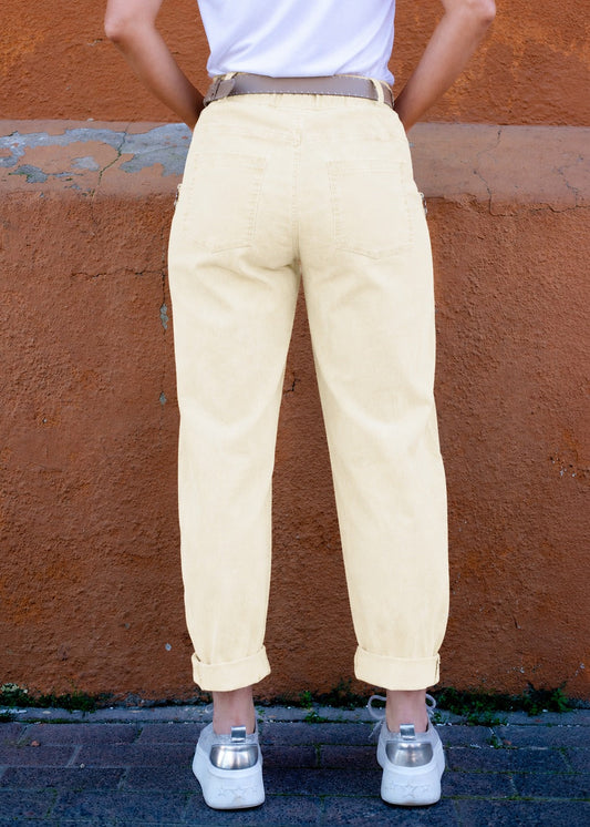 Milano Zip-Detail Slouch Pants in Butter Yellow