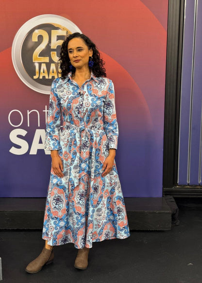 J-LO Dress, Blues with orange paisley