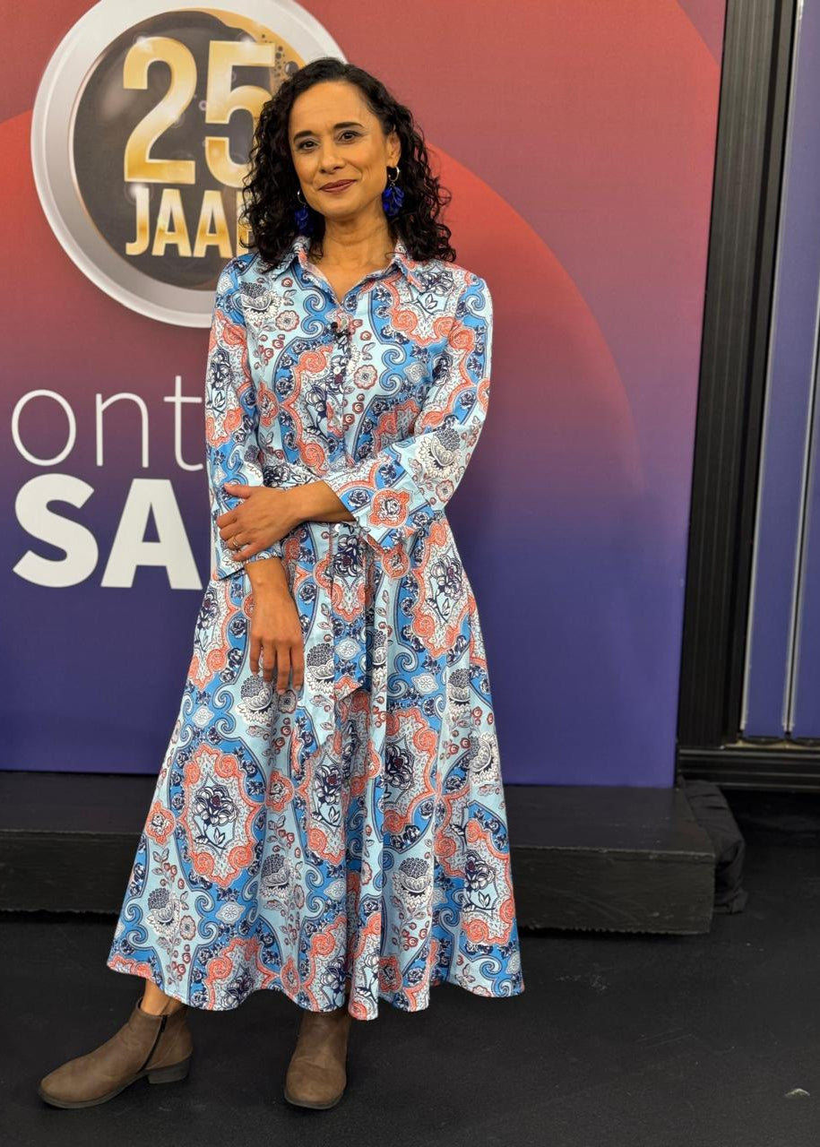 J-LO Dress, Blues with orange paisley