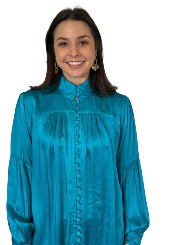 Tiffany blouse, Aquamarine silk blend