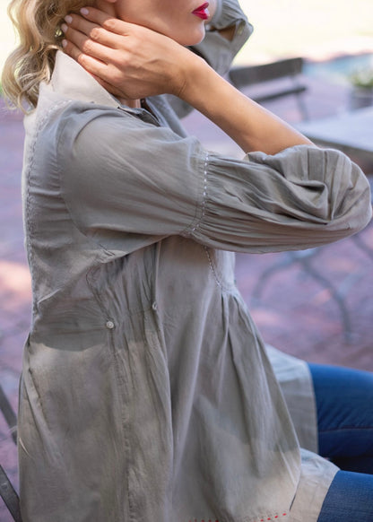 Pleated tunic with saddle stitching, Khaki
