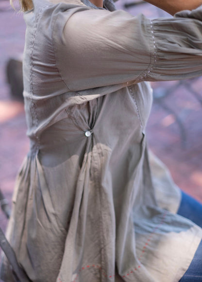 Pleated tunic with saddle stitching, Khaki