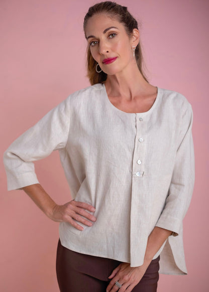 Boxy top, Stone linen