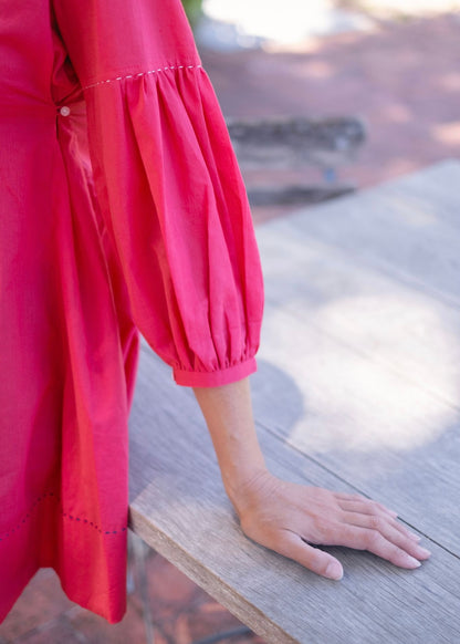 Pleated tunic with saddle stitching, Cerise