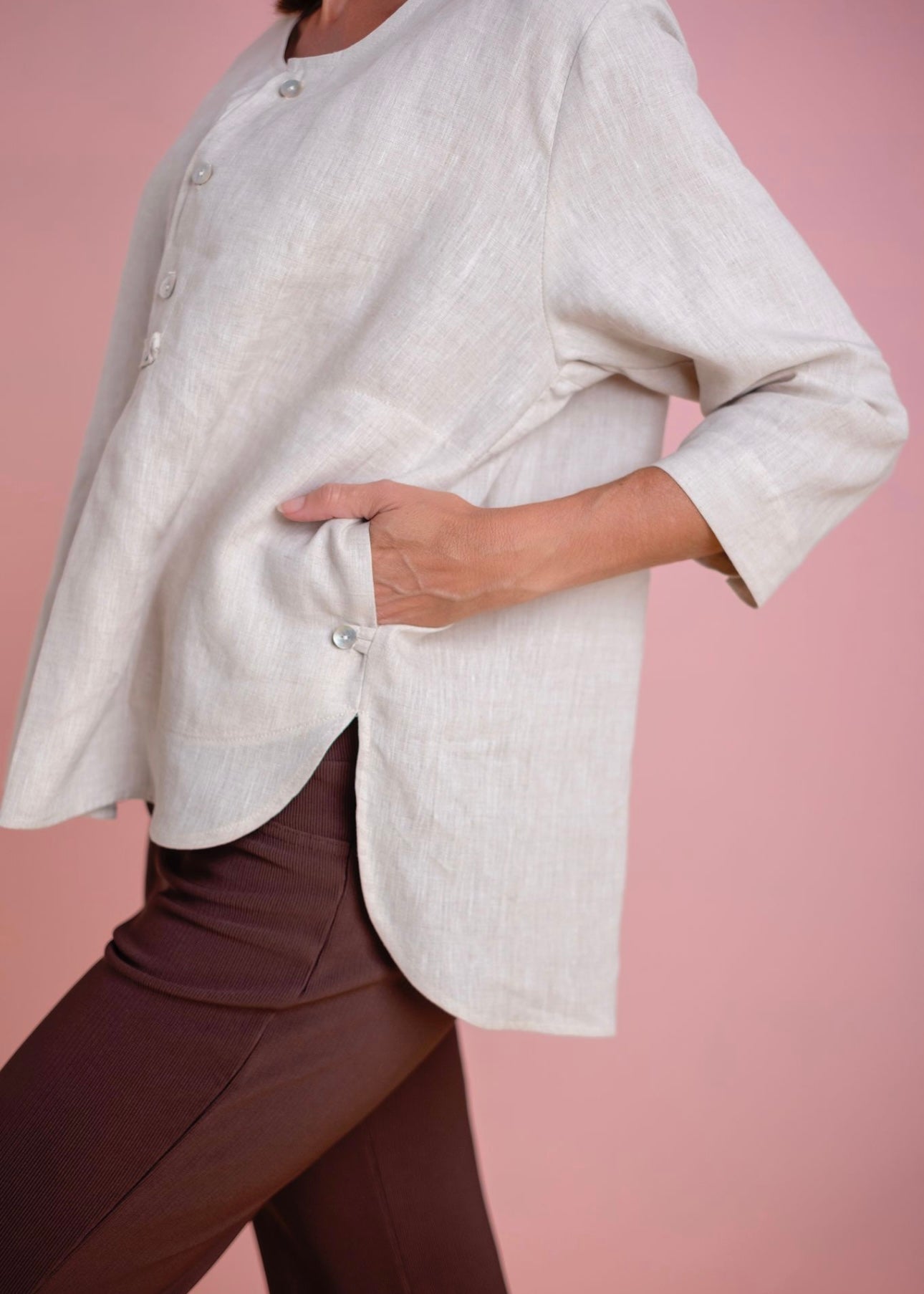 Boxy top, Stone linen