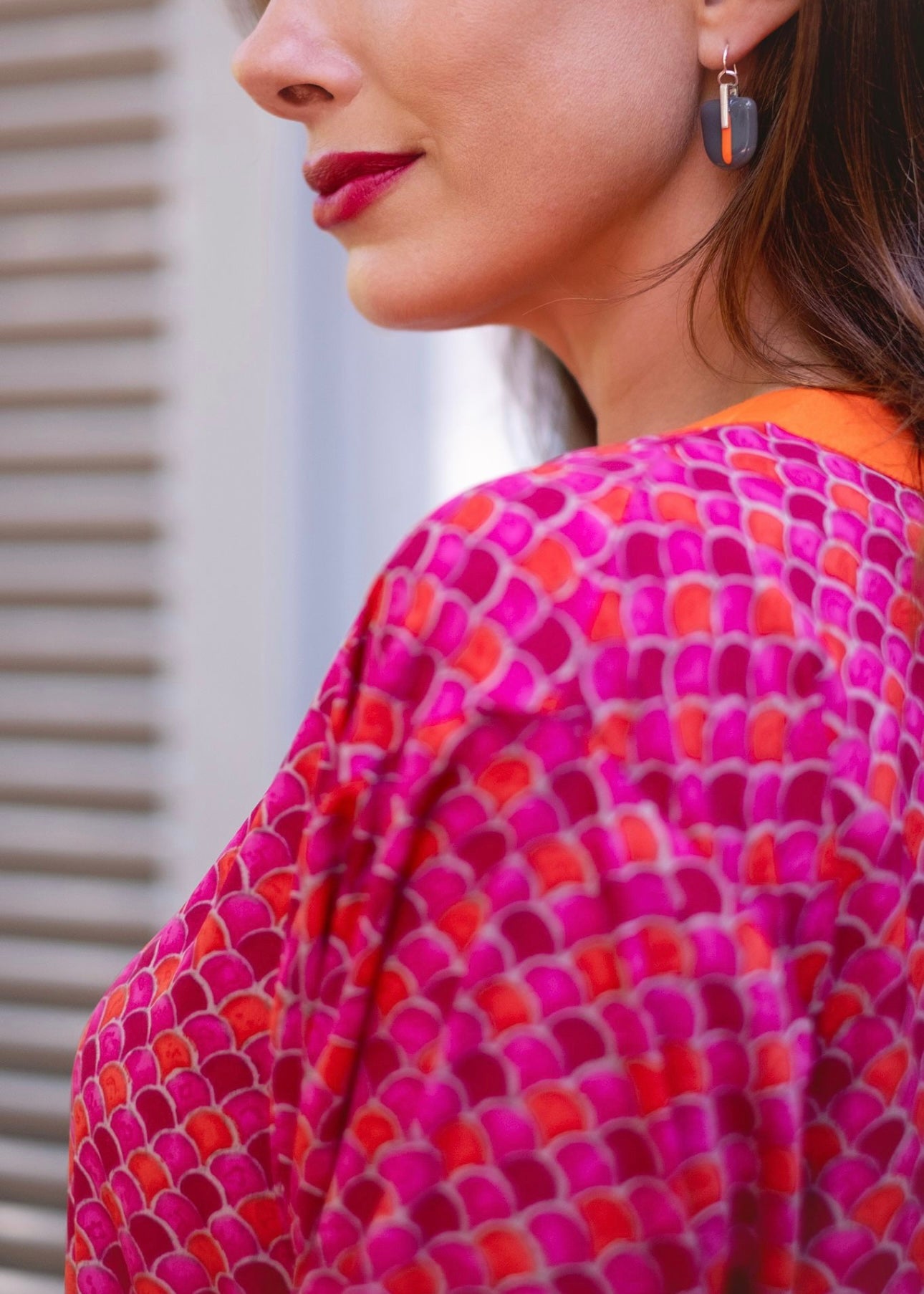 Tunic dress in Magenta with burnt orange contrast